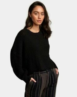 RVCA Louder Ribbed Knit In Black Sweater