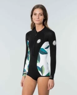 Rip Curl G Bomb Long Sleeve Front Zip Bikini Cut Springsuit In White