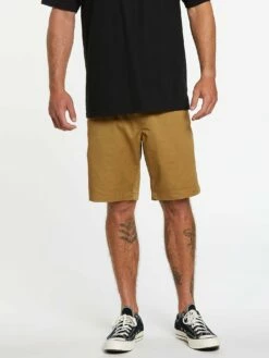 Volcom Frickin Elastic Waist In Dark Khaki (Dka) Shorts