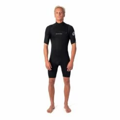 Rip Curl Dawn Patrol Short Sleeve Springsuit Chest Zip In Black Wetsuit