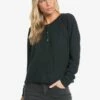 Roxy Take It Home Waffle Knit Half-Button In Anthracite (Kvj0) Sweatshirt