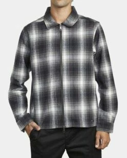 RVCA Subterranean Zip Flannel In Smoke (Smk) Shirt