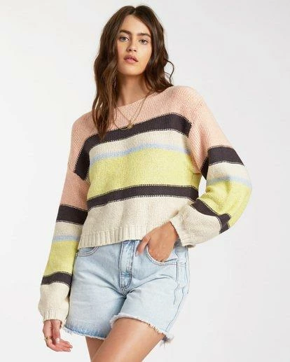 Billabong Seeing Stripes In Lemongrass (Les) Sweater 1 Billabong Seeing Stripes In Lemongrass (Les) Sweater