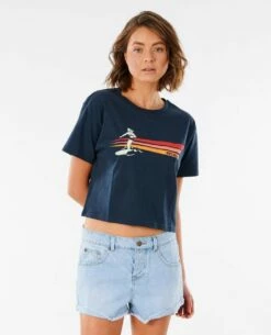 Rip Curl WoGolden State Crop Tee Shirt In Navy Blue (Nv