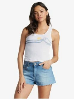 Roxy Double Wave Cropped In White Tank Top