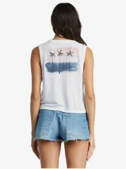 Roxy Palm Trees Painting V-Neck Crop Top In White Shirt