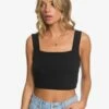 Roxy Blow Away Rib Knit Crop Top In Anthracite (Kvj0) Tank Top