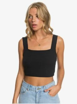 Roxy Blow Away Rib Knit Crop Top In Anthracite (Kvj0) Tank Top