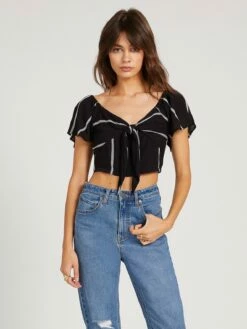 Volcom Coco Tie Chest Top In Black Shirt