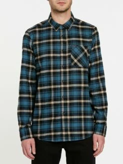 Volcom Caden Plaid Long Sleeve Flannel In Blue Shirt