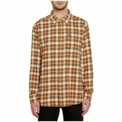 Volcom Repeater Long Sleeve Flannel In Brown Shirt