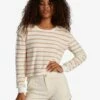 Roxy Hiking Dreams Long Sleeve Scoop Neck Top In Tapioca Blocy Stripe (Teh3) Shirt