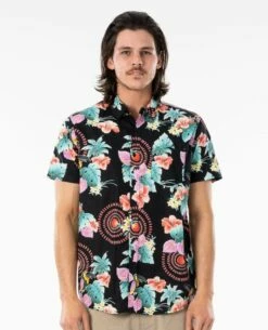 Rip Curl Beach Party In Black Woven Shirt