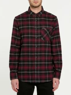Volcom Caden Plaid Long Sleeve Flannel In Port (Por) Shirt
