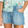 Roxy Kissing The Swell Denim In Blue Shorts