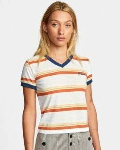 RVCA Big Distance Stripe In White Shirt