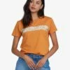 Roxy Retro Hibiscus Stripe In Golden Ochre Shirt