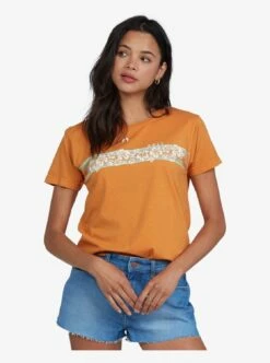 Roxy Retro Hibiscus Stripe In Golden Ochre Shirt