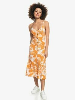 Roxy Seaside State Strappy In Tan Dress