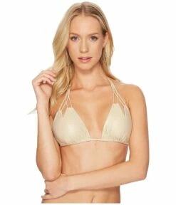 Cosita Buena Zigzag Knotted Cut Out Triangle Bikini Top (gold Rush)